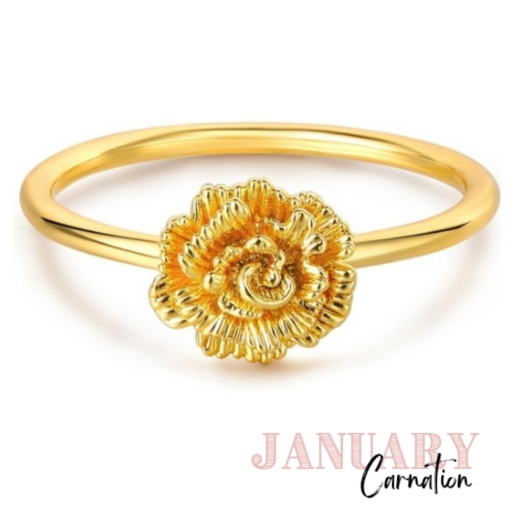 Birth Flower 14K Gold Plated Ring Zodiac Astrology Birthday Stacker Dainty NEW 7 - Picture 4 of 16